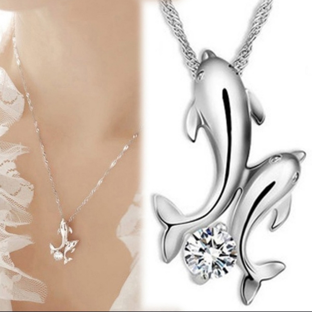 Cute Dolphin Silver Necklace